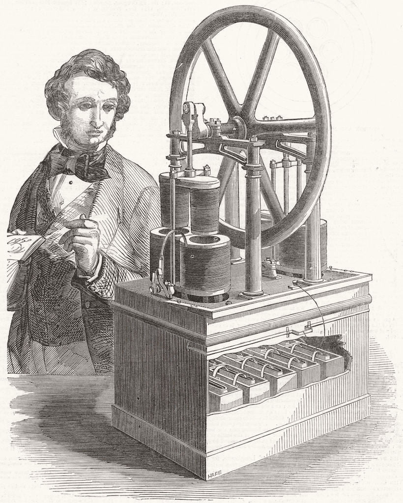 ENGINEERING. Hjorth's Electro-Magnetic Motive Engine 1849 old antique print